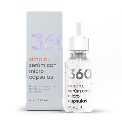 Caja y frasco con gotero Simpla 360 de 30 ml