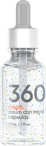 Frasco de sérum facial Simpla 360 con microcápsulas de 30 ml
