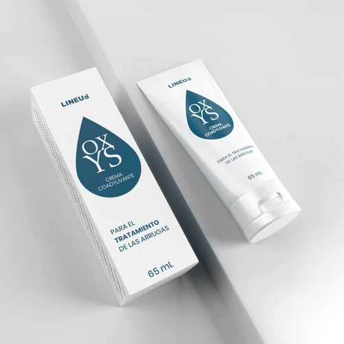 Tubo de crema Oxys de 65 mL junto a su caja