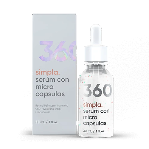 Caja y frasco con gotero Simpla 360 de 30 ml