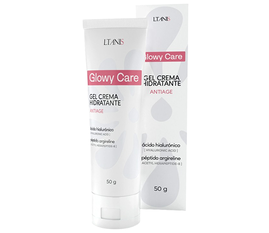 Tubo y caja Glowy Care, gel crema hidratante facial de 50 g